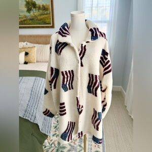 Vintage American Flag Fleece Button Up Jacket L